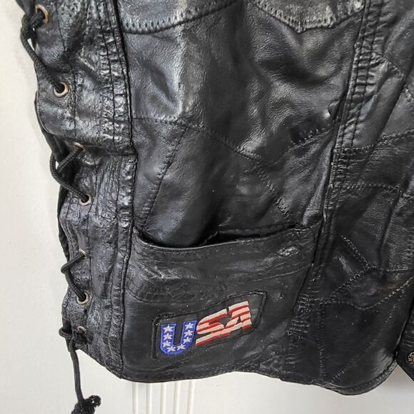 Diamond Plate Buffalo Leather Biker Vest - Picture 4 of 13